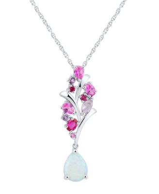 Macy's - Multi-Gemstone Cluster Drop 18" Pendant Necklace (1-1/2 ct. t.w.) in Sterling Silver