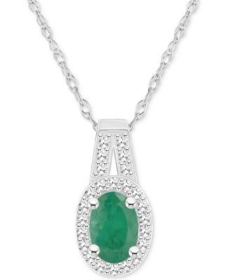 Macy's - Emerald (1/2 ct. t.w.) & Diamond (1/8 ct. t.w.) Oval Halo 18" Pendant Necklace in Sterling Silver (Also in Ruby & Sapphire)