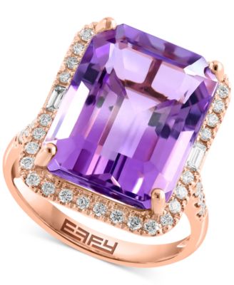 EFFY Collection - Citrine (10-7/8 ct. t.w.) &  Diamond (3/8  ct. t.w.) Halo Ring in 14k Gold (Also in Pink Amethyst, & Green Quartz)