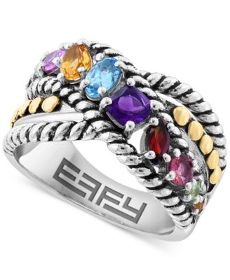 EFFY Collection - Multi-Gemstone Crossover Statement Ring (1-1/8 ct. t.w.) Ring in Sterling Silver & 18k Gold-Plate