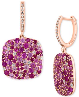 EFFY Collection - Multi-Gemstone (4-5/8 ct. t.w.) & Diamond (1/10 ct. t.w.) Dangle Cluster Hoop Earrings in Gold-Plated Silver