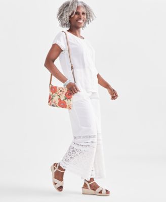 Style & Co - Women's Cotton Crochet Wide-Leg Pull-On Pants