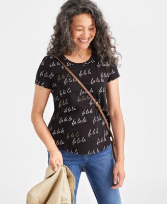 Style & Co - Women's Merry Stamp Whimsy T-Shirt