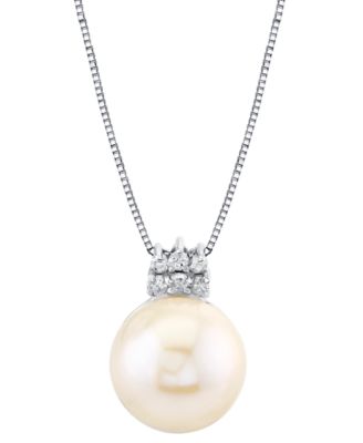 Macy's - Cultured Freshwater Pearl (12mm) & Diamond (1/4 ct. t.w. in 14k Gold