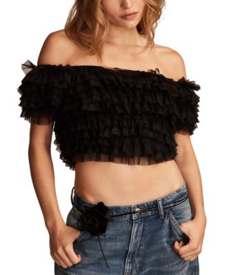Lucky Brand - Women's Layered Off-The-Shoulder Mesh Party Top