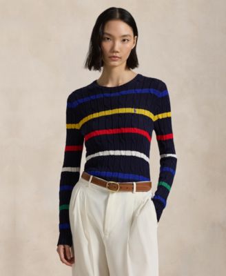 Polo Ralph Lauren - Women's Striped Cable-Knit Cotton Sweater