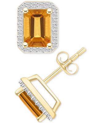 Macy's - Citrine (2 ct. t.w.) & Lab-Created White Sapphire (1/4 ct. t.w.) Square Halo Stud Earrings in 10k Gold (Also in Additional Gemstones)