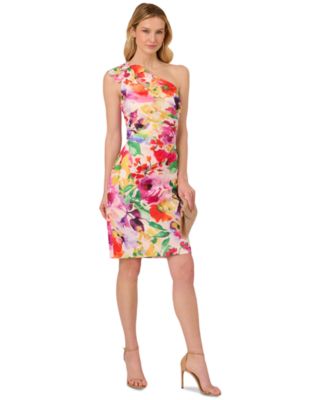 Adrianna Papell - Petite Printed One-Shoulder Dress