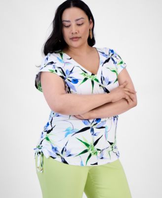 I.N.C. International Concepts - Plus Size Printed Adjustable-Side-Tie Top