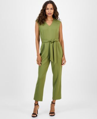 AK Anne Klein - Petite V-Neck Belted Crepe Jumpsuit