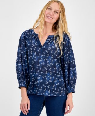Style & Co - Petite Printed V-Neck Raglan-Sleeve Blouse
