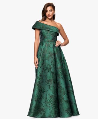 XSCAPE - Women's Jacquard Asymmetrical-Neck One-Shoulder Ball Gown