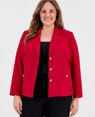 Kasper - Plus Size Stretch Crepe Three-Button Blazer