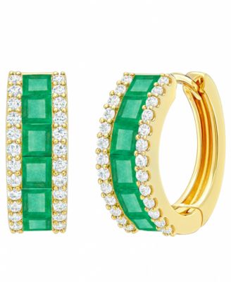 Macy's - Emerald (1-1/3 ct. t.w.) and Diamond (1/4 ct. t.w.) Earrings in 14K White Gold