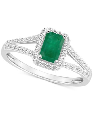 Macy's - Emerald (1/2 ct. t.w.) & Diamond (1/4 ct. t.w.) Split Shank Ring in Sterling Silver (Also in Ruby & Sapphire)