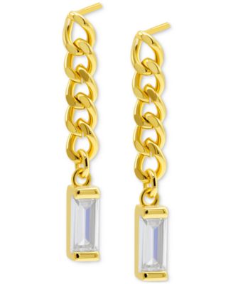 ADORNIA - 14k Gold-Plated Chain & Rectangle Crystal Linear Drop Earrings