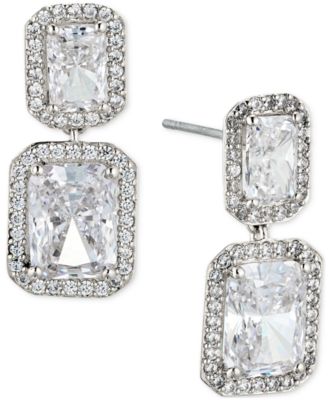 Eliot Danori - Gold-Tone Cubic Zirconia Emerald Halo Drop Earrings, Created for Macy's