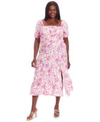 London Times - Plus Size Printed Puff-Sleeve Maxi Dress