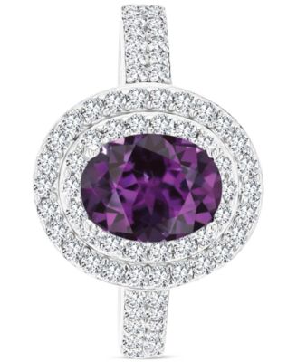 Macy's - Amethyst (1-1/20 ct. t.w.) & Lab-Grown White Sapphire (3/4 ct. t.w.) Oval Halo Birthstone Ring in Sterling Silver (Also in Additional Birthstones)