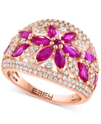 EFFY Collection - Ruby (1-5/8 ct. t.w.) & Diamond (5/8 ct. t.w.) Openwork Flower Ring in 14k Rose Gold