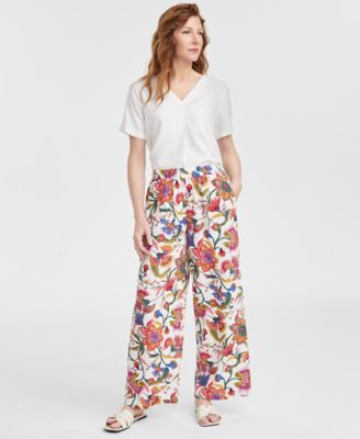 JM Collection - Women's Linen-Blend Floral-Print Pants, Exclusively at Macy's