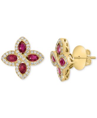 EFFY Collection - Ruby (1-7/8 ct. t.w.) & Diamond (1/2 ct. t.w.) Flower Stud Earrings in 14k Gold