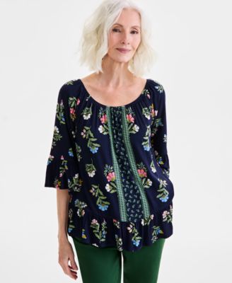 Style & Co - Women's Printed On/Off Shoulder Top