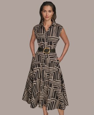 Donna Karan New York - Women's Cap Sleeve Printed Shirt Dress