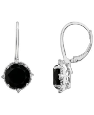 Macy's - Onyx (4-1/20 ct. t.w.) and White Sapphire (1/10 ct. t.w.) Drop Earrings in Sterling Silver