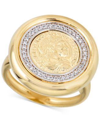Macy's - Diamond Coin Statement Ring (1/4 ct. t.w.) in 14k Gold-Plated Sterling Silver