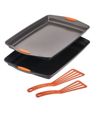 Rachael Ray - Bakeware Oven Lovin' Nonstick Double Batch Cookie Pan and Utensil Set, 4-Pc., Orange Handles