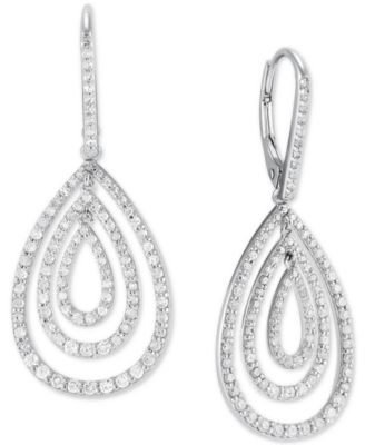 Macy's - Diamond Concentric Teardrop Leverback Drop Earrings (1 ct. t.w.) in Sterling Silver