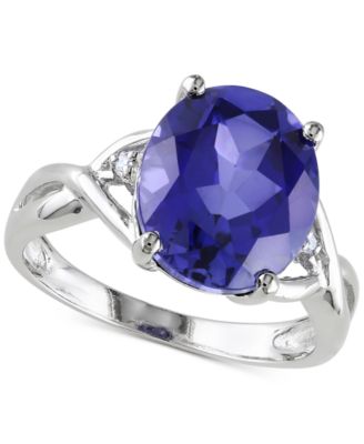 Macy's - Lab-Grown Sapphire (7-1/2 ct. t.w.) & Diamond Accent Statement Ring in Sterling Silver