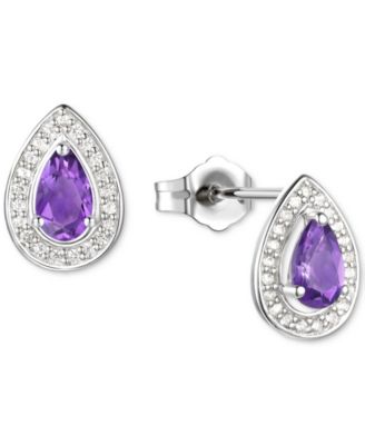 Macy's - Amethyst (5/8 ct. t.w.) & Lab-Grown White Sapphire (1/6 ct. t.w.) Pear Halo Stud Earrings in Sterling Silver (Also in Additional Gemstones)