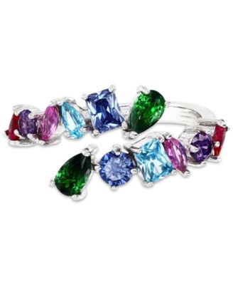 Macy's - Lab-Grown Ruby (3/4 ct. t.w.), Lab-Grown Pink Sapphire (1/3 ct. t.w.) & Cubic Zirconia Multicolor Wrap Ring in Sterling Silver