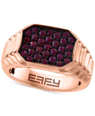 EFFY Collection - Men's Ruby Cluster Ridge Texture Ring (1-1/20 ct. t.w.) in 14k Rose Gold-Plated Sterling Silver