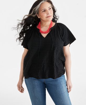 Style & Co - Plus Size Seersucker Flutter-Sleeve Top