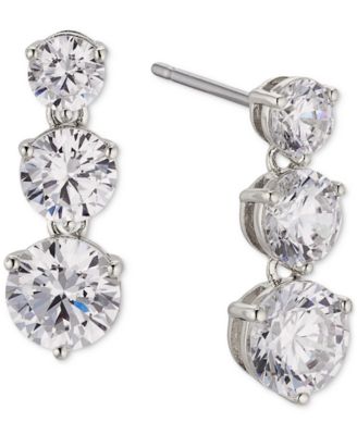 Eliot Danori - Silver-Tone Cubic Zirconia Graduated Triple Drop Earrings