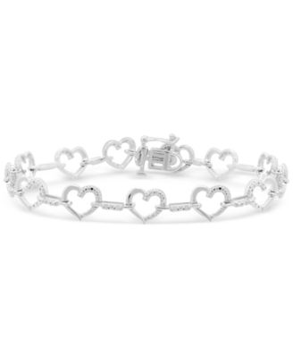 Macy's - Diamond Heart Link Bracelet (1/6 ct. t.w.) in Sterling Silver