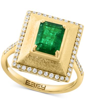 EFFY Collection - Emerald (1-3/8 ct. t.w.) & Diamond (1/4 ct. t.w.) Pyramid Inspired Statement Ring in 14k Gold