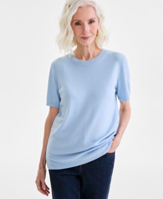 Style & Co - Women's Solid Round-Neck Short-Sleeve Sweater