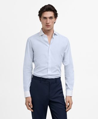 MANGO - Men's Contrasting Collar Striped Dress Shirt