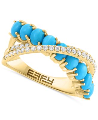EFFY Collection - Turquoise (5x3mm) & Diamond (1/4 ct. t.w.) Statement Ring in 14k Yellow Gold