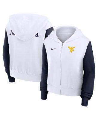 Nike - Women's White West Virginia Mountaineers Cropped Beyond Capability Color-Block Script Full-Zip Hoodie