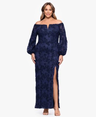 XSCAPE - Plus Size Off-The-Shoulder Soutache Lace Dress