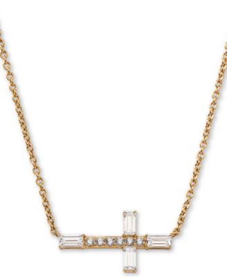 AJOA - 18k Gold-Plated Cubic Zirconia East-West Cross Pendant Necklace, 16" + 1" extender