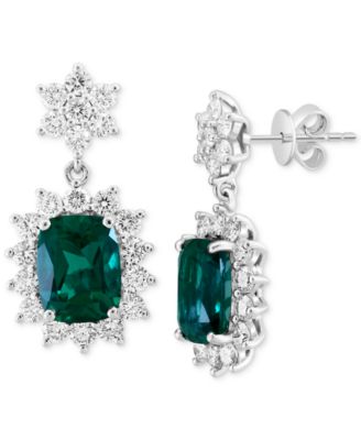 EFFY Collection - Lab Grown Emerald (3-3/8 ct. t.w.) & Lab Grown Diamond (1-7/8 ct. t.w.) Halo Drop Earrings in 14k White Gold