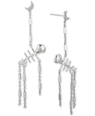 AJOA - Rhodium-Plated Cubic Zirconia Dangling Skeleton Drop Earrings