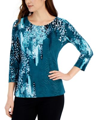 JM Collection - Women's Paint-Print 3/4-Sleeve Top