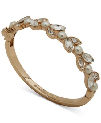 Anne Klein - Gold-Tone Crystal & Imitation Pearl Bangle Bracelet